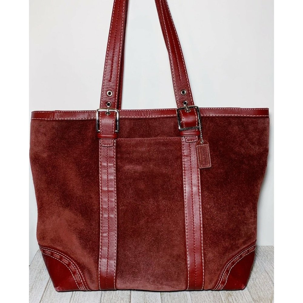 Coach Hampton Burgundy Suede & Leather Tote